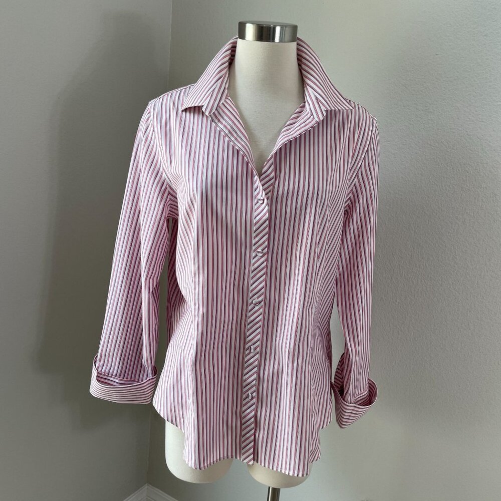 Talbots Womens 16 Wrinkle Resistant Button Up Stripe Shirt Long Sleeve Blouse